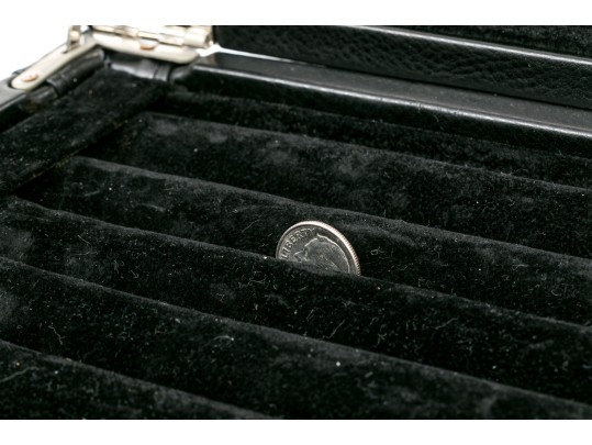 Striking Black Leather And Velour Jewelry Chest For Cufflinks, Rings Or Earrings