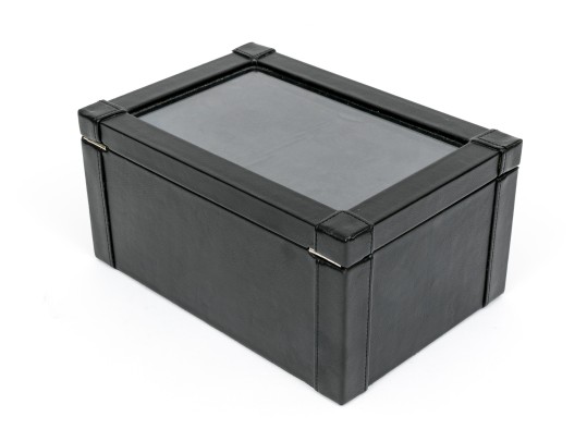 Striking Black Leather And Velour Jewelry Chest For Cufflinks, Rings Or Earrings