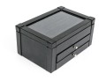 Striking Black Leather And Velour Jewelry Chest For Cufflinks, Rings Or Earrings