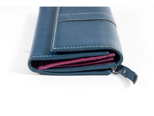 Coach Leather Trifold Wallet (Blue/Fuchsia)