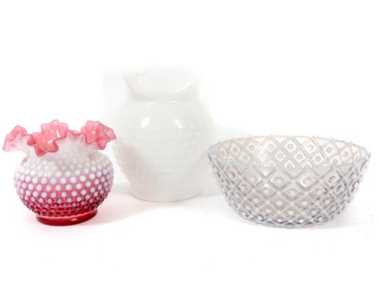 Trio Of Vintage Hobnail Glass Items