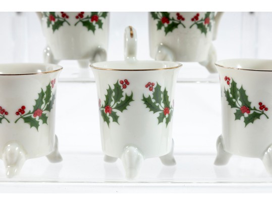 Neiman Marcus Porcelain Holly Demitasse Porcelain Tea Set