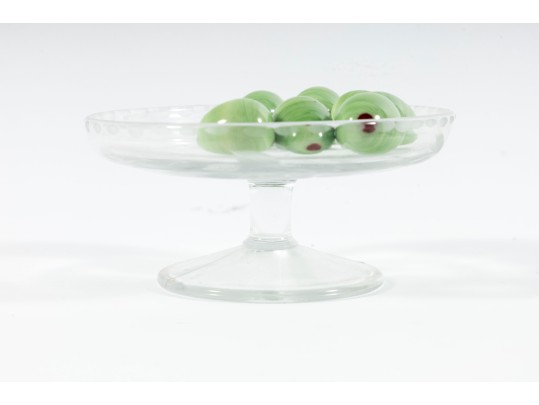 Art Glass Olives With Glass Pedestal 