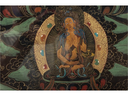 Tibetan Thankga Textile Painting Of Manjusri 