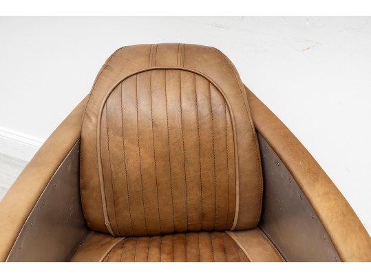 Pair Of Contemporary Restoration Hardware Leather And Metal Club Chairs