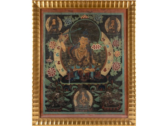 Tibetan Thankga Textile Painting Of Manjusri 