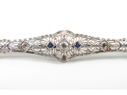 Diamond/Sapphire Art Nouveau Brooch Pin