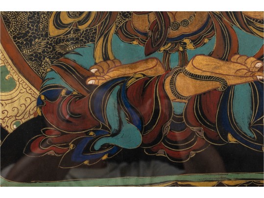 Tibetan Thankga Textile Painting Of Manjusri 