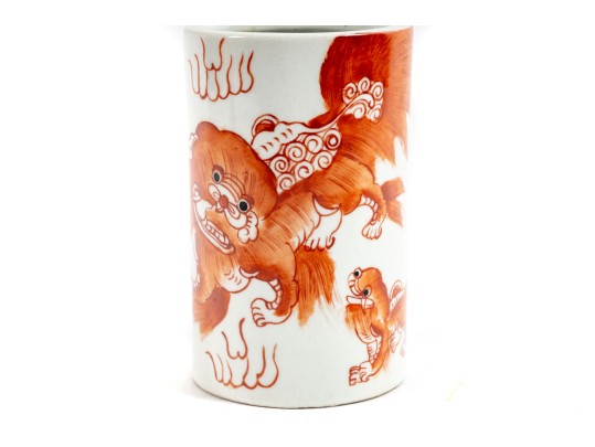 Chinese Export Porcelain Foo-Dog Brush Pot