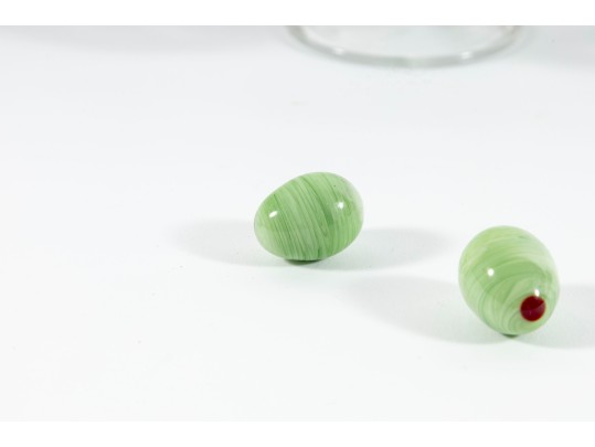 Art Glass Olives With Glass Pedestal 