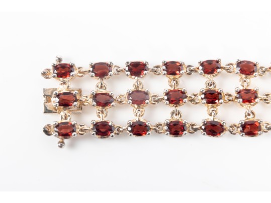 Gold Plated Sterling Silver 57 Garnet Bracelet 