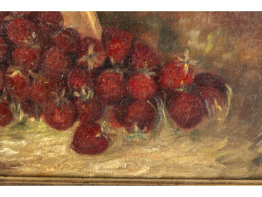 Antique Oil On Canvas Strawberry Still Life Painting -- Unsigned 