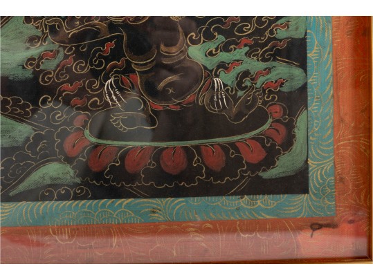Tibetan Thankga Textile Painting Of Manjusri 