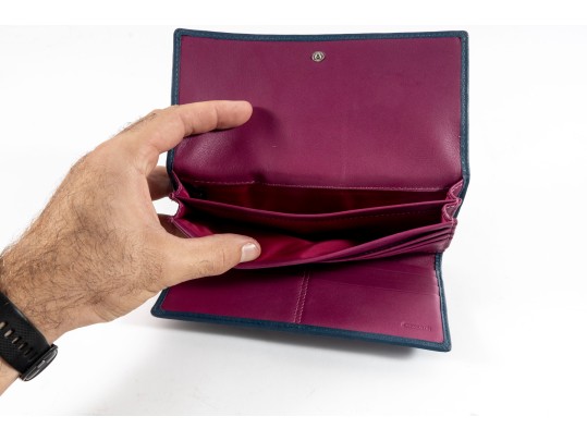 Coach Leather Trifold Wallet (Blue/Fuchsia)