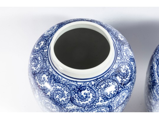 Contemporary Willow-Ware Style Double Happiness Ginger Jars & Large Bowl