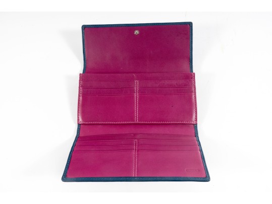 Coach Leather Trifold Wallet (Blue/Fuchsia)