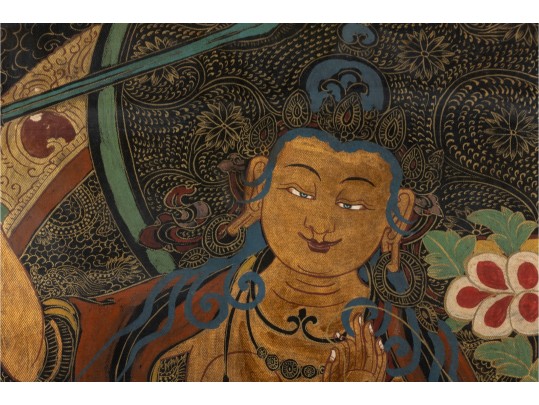 Tibetan Thankga Textile Painting Of Manjusri 