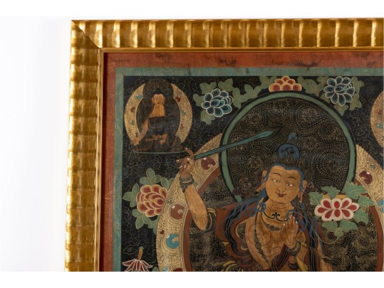 Tibetan Thankga Textile Painting Of Manjusri 