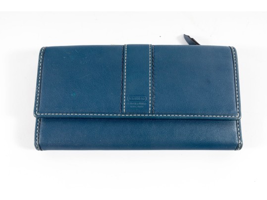 Coach Leather Trifold Wallet (Blue/Fuchsia)