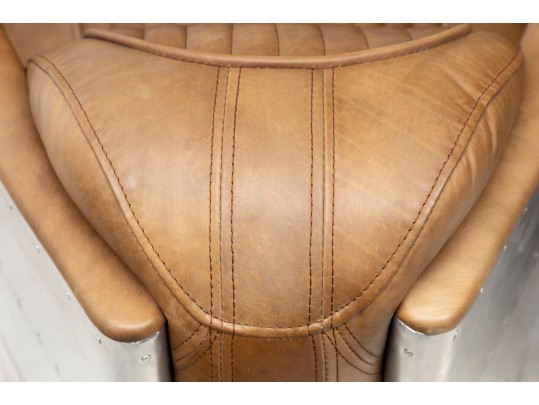 Pair Of Contemporary Restoration Hardware Leather And Metal Club Chairs