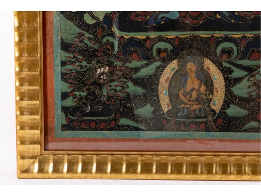 Tibetan Thankga Textile Painting Of Manjusri 