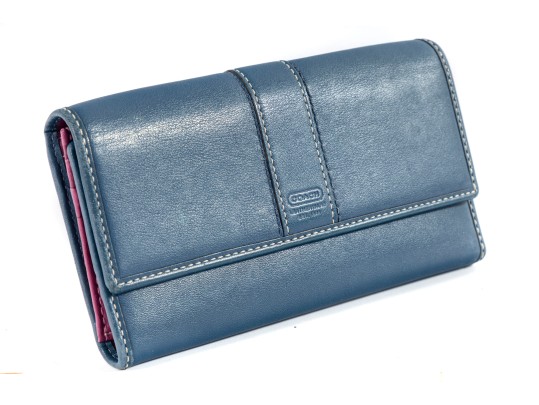 Coach Leather Trifold Wallet (Blue/Fuchsia)