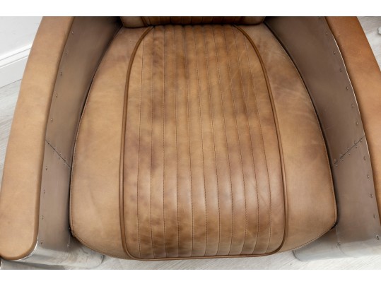 Pair Of Contemporary Restoration Hardware Leather And Metal Club Chairs