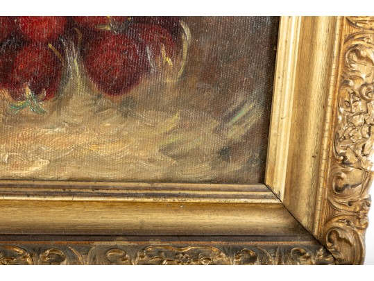 Antique Oil On Canvas Strawberry Still Life Painting -- Unsigned 
