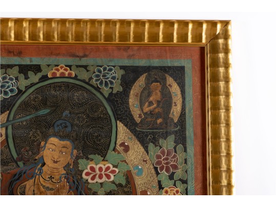 Tibetan Thankga Textile Painting Of Manjusri 