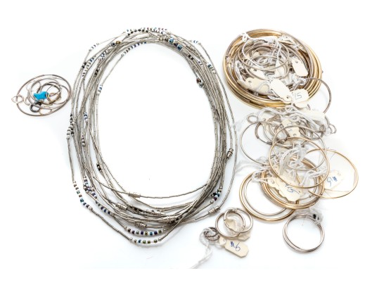 Collection Of Silver/Gold-Tone Metal Costume Jewelry 