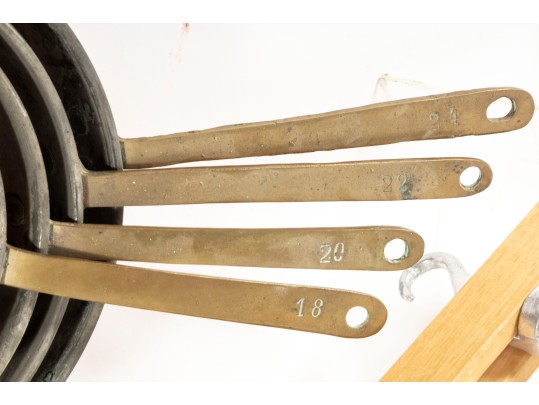 Vintage Copper Pan Set With Overhead Pan Hanger (Hooks Included)