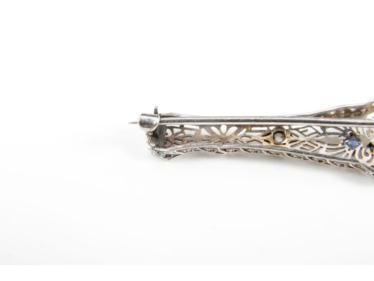 Diamond/Sapphire Art Nouveau Brooch Pin