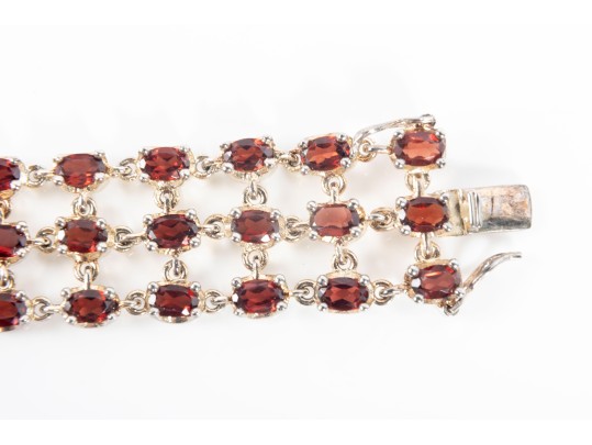 Gold Plated Sterling Silver 57 Garnet Bracelet 