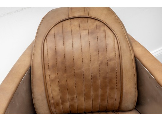 Pair Of Contemporary Restoration Hardware Leather And Metal Club Chairs