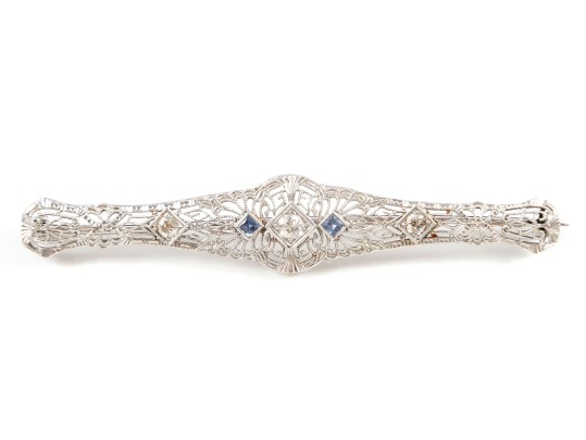 Diamond/Sapphire Art Nouveau Brooch Pin