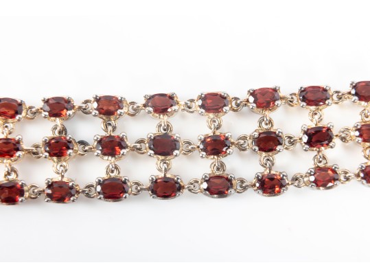Gold Plated Sterling Silver 57 Garnet Bracelet 