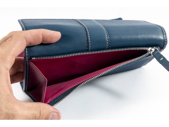 Coach Leather Trifold Wallet (Blue/Fuchsia)