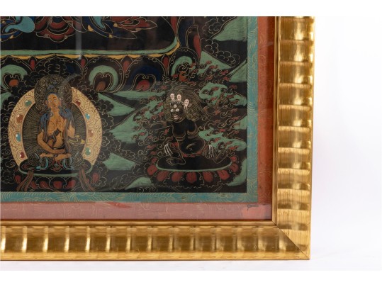 Tibetan Thankga Textile Painting Of Manjusri 