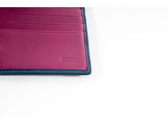 Coach Leather Trifold Wallet (Blue/Fuchsia)
