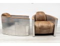 Pair Of Contemporary Restoration Hardware Leather And Metal Club Chairs