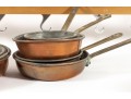 Vintage Copper Pan Set With Overhead Pan Hanger (Hooks Included)