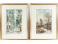 Pair Of Signed Forest Landscape Watercolor Paintings