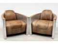 Pair Of Contemporary Restoration Hardware Leather And Metal Club Chairs