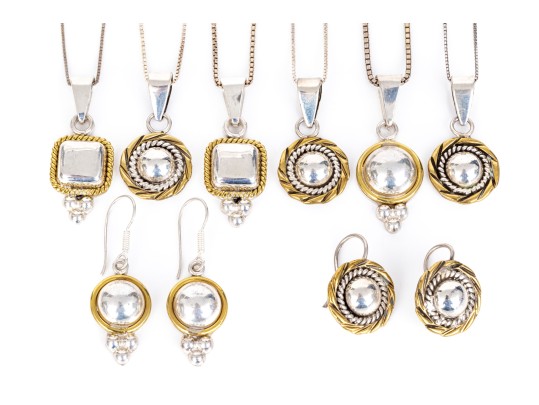 Collection Of Sterling Silver And Sterling Vermeil  Contemporary Motif Jewelry Pieces