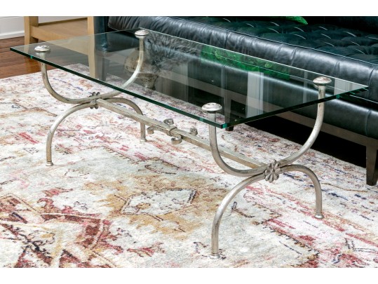 Italian Neoclassical Style Hand-Wrought Iron And Glass Cocktail Table