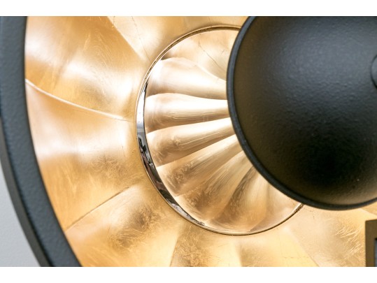 Italian, Fortuny Armilla 32 Black And Gold Leaf Table Lamp