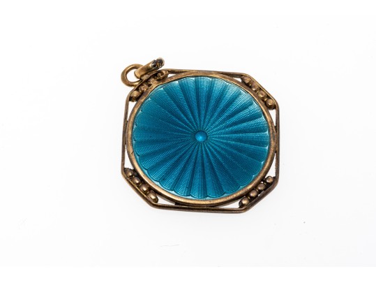 14k Yellow Gold Beautiful Blue-Grey Enamel St. Christopher Medal