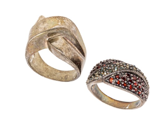 Sterling Silver Lot Of Assorted Chunky Crossover Motif Rings, Size 9.5