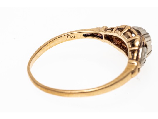 14k Gold Pretty Vintage Filigree Floral Diamond Solitaire, App. 0.04 CTS, Size 5.75