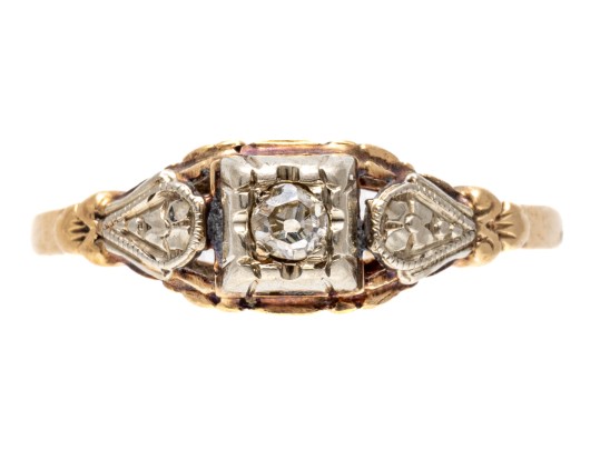 14k Gold Pretty Vintage Filigree Floral Diamond Solitaire, App. 0.04 CTS, Size 5.75